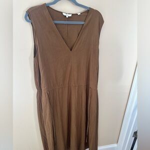 Vince Linen Blend midi Dress brown tan size XL